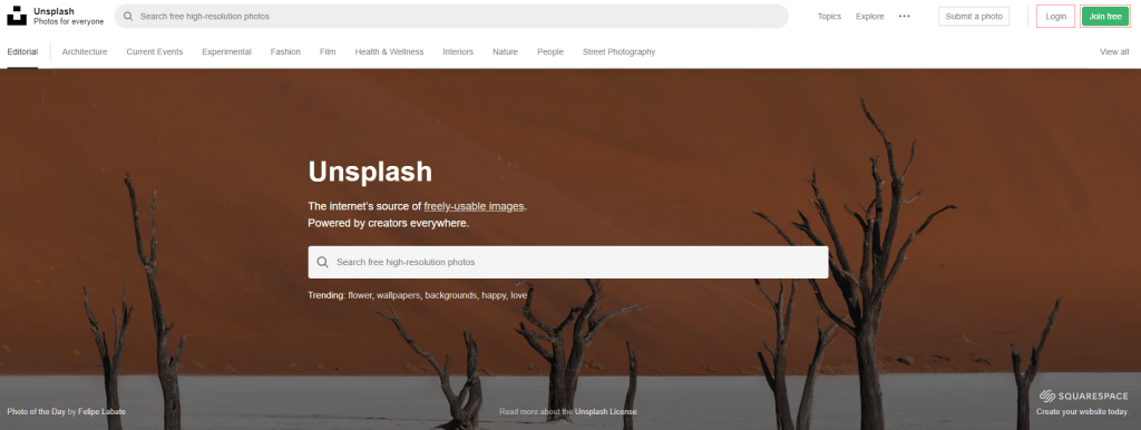 Unsplash là một trong những nền tảng tải và chia sẻ ảnh nền máy tính hàng đầu hiện nay