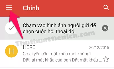 Biểu tượng menu ba sọc ngang trong Gmail trên Android