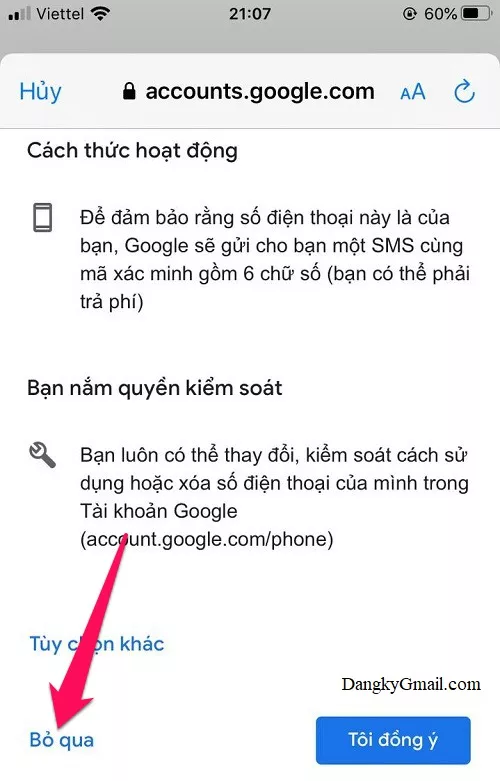 Bỏ qua bước xác minh số điện thoại khi đăng ký Gmail