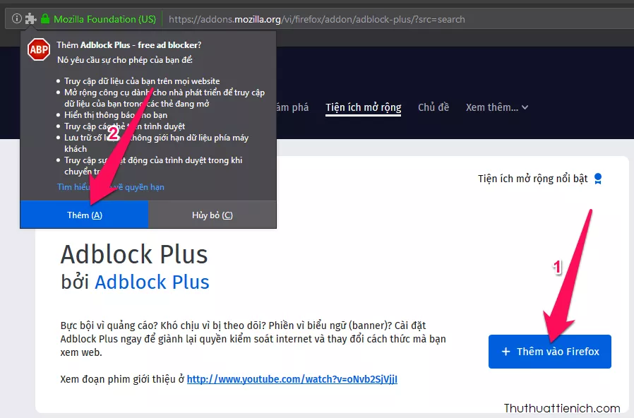 Cài đặt tiện ích AdBlock Plus trên Firefox