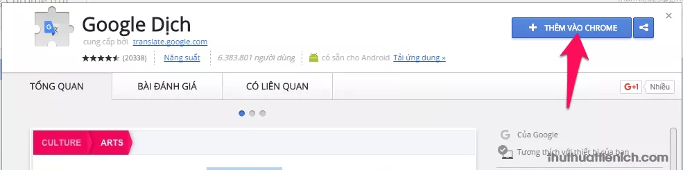 Cài đặt tiện ích Google Dịch trên Chrome