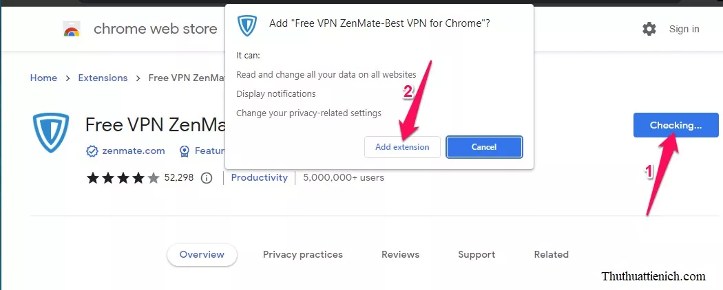 Cài đặt tiện ích ZenMate trên Chrome