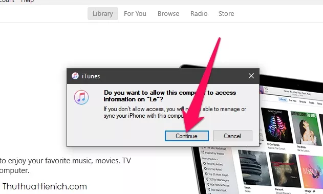 Cho phép máy tính truy cập iPhone trên iTunes