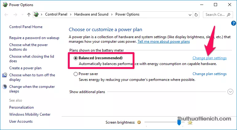 Chọn Change plan settings cho gói năng lượng đang sử dụng