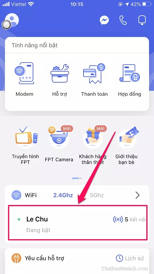 Chọn mạng WiFi cần đổi mật khẩu