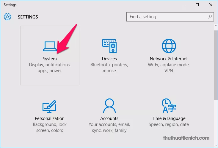 Chọn System trong Settings