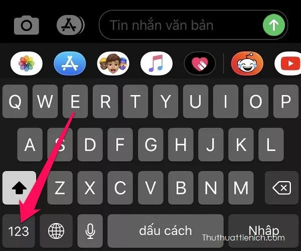 Chuyển sang bàn phím số bằng cách nhấn phím 123