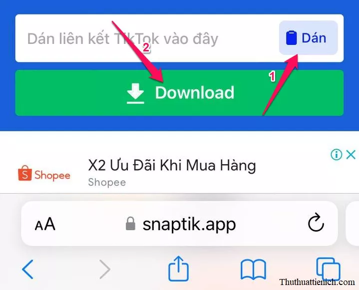 Dán liên kết vào Snaptik