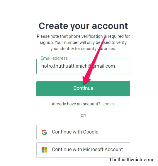 Đăng ký ChatGPT bằng email