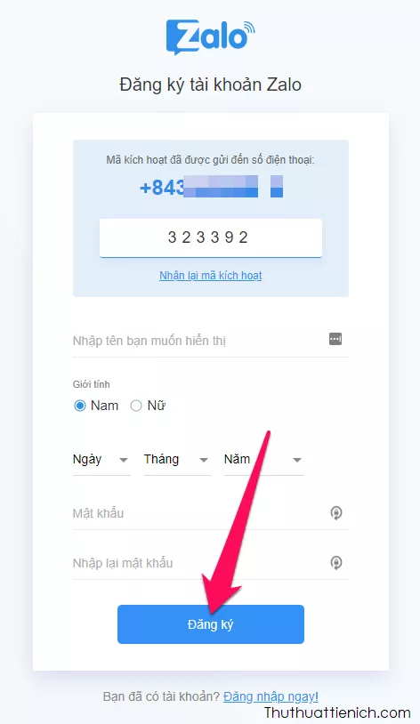 Đăng ký Zalo trên máy tính - Bước 4