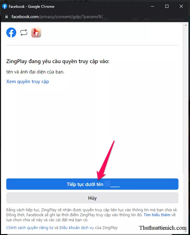 Đăng nhập ZingPlay bằng Facebook