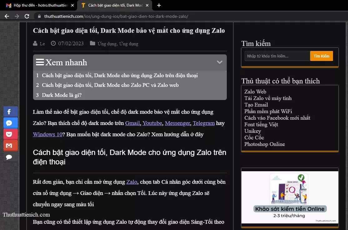 Demo Dark Mode trên Chrome