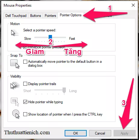 Điều chỉnh tốc độ chuột trong Mouse Properties