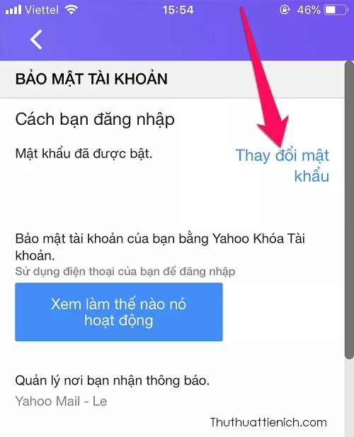 Đổi mật khẩu Yahoo Mail trên điện thoại - Thay đổi mật khẩu