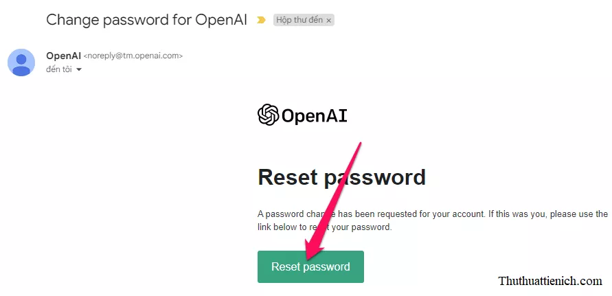Email đổi mật khẩu ChatGPT từ OpenAI