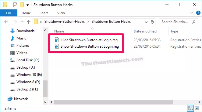 File Registry chỉnh sửa sẵn để ẩn/hiện nút tắt máy