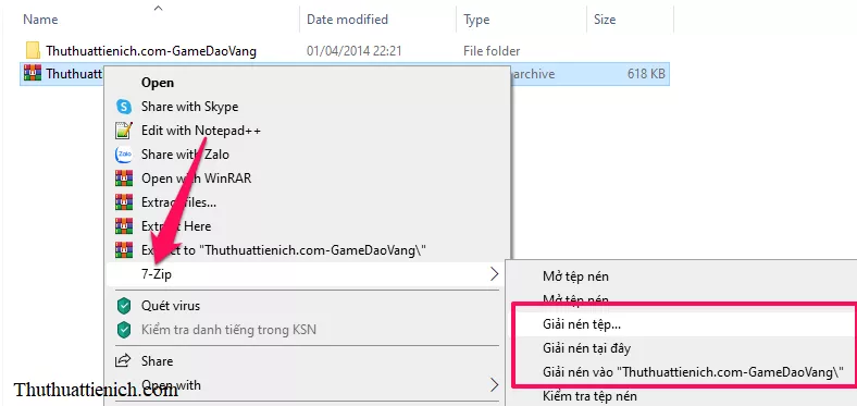 Giải nén bằng 7-Zip