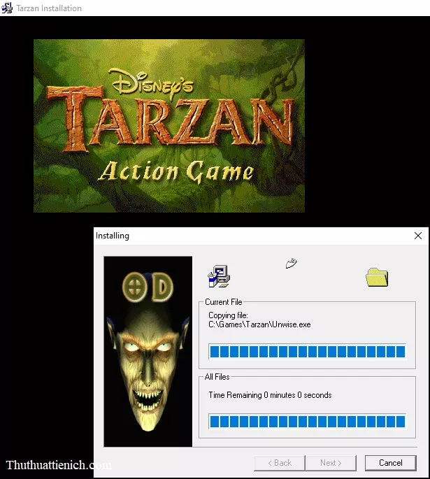 Giao diện cài đặt game Tarzan 3D trên máy tính