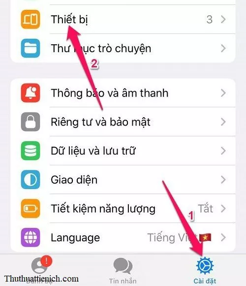 Giao diện cài đặt Telegram trên iPhone, hiển thị lựa chọn Thiết bị