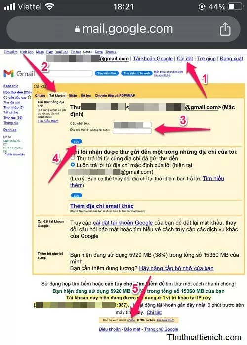 Giao diện Gmail HTML trên điện thoại