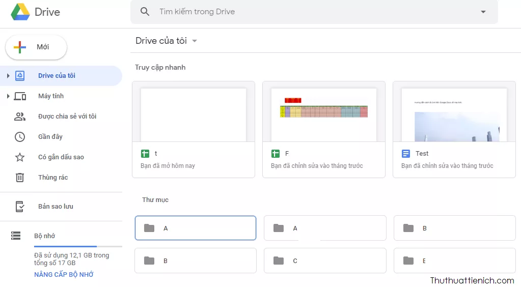 Giao diện Google Drive phiên bản web