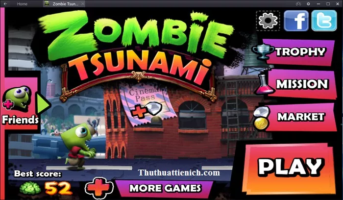 Giao diện menu game Zombie Tsunami