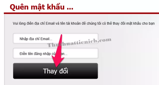 Giao diện nhập email và tên đăng nhập để lấy lại mật khẩu Garena