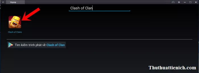 Giao diện tìm kiếm game Clash of Clans trên BlueStacks