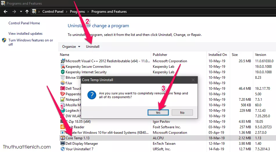 Gỡ bỏ phần mềm trong Control Panel