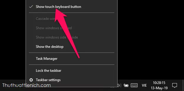 Hiển thị nút bàn phím ảo trên Taskbar