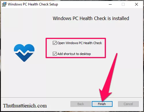 Hoàn tất cài đặt PC Health Check