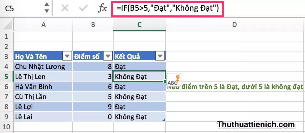 kết quả sau khi nhập công thức