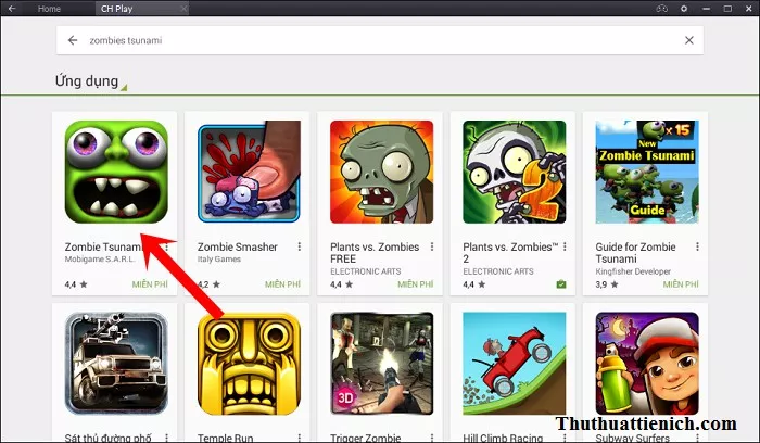 Kết quả tìm kiếm game Zombie Tsunami trên BlueStacks