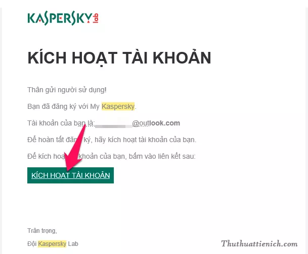 Kích hoạt tài khoản Kaspersky