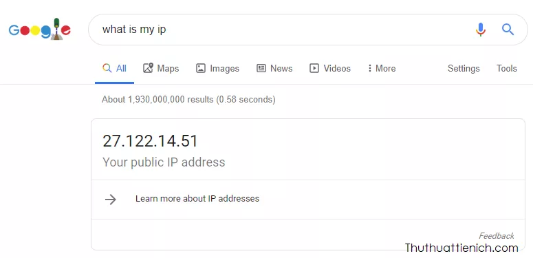 Kiểm tra IP bằng Google