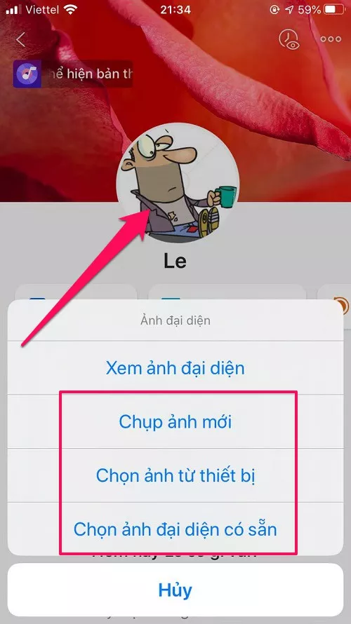 Lựa chọn đổi ảnh đại diện Zalo