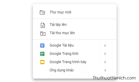 Menu chuột phải Google Drive