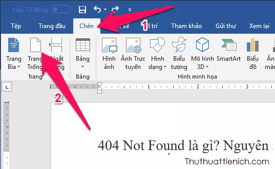 Minh họa cách thêm trang trống từ thanh công cụ Chèn trong Word