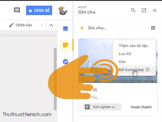 Mở ảnh trong Google Keep từ Google Docs