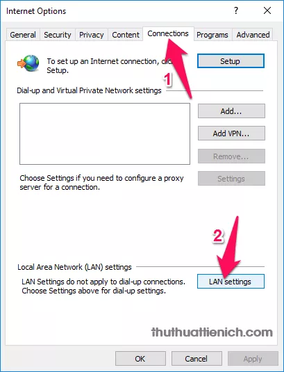 Mở cài đặt LAN settings