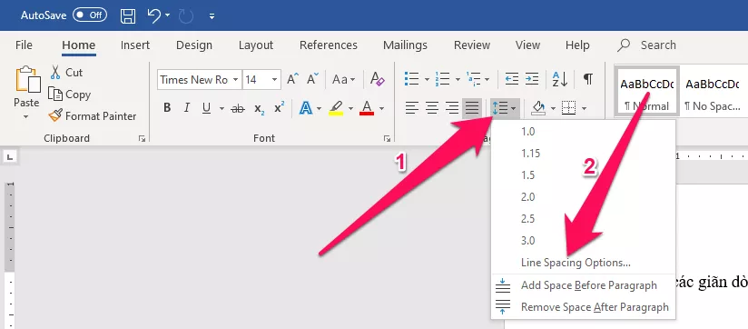 Mở hộp thoại Paragraph từ Line and Paragraph Spacing