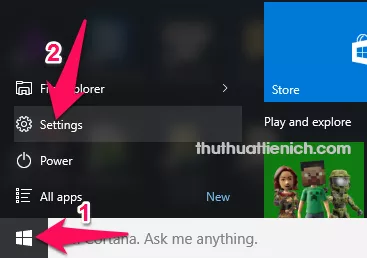 Mở Settings trên Windows 10