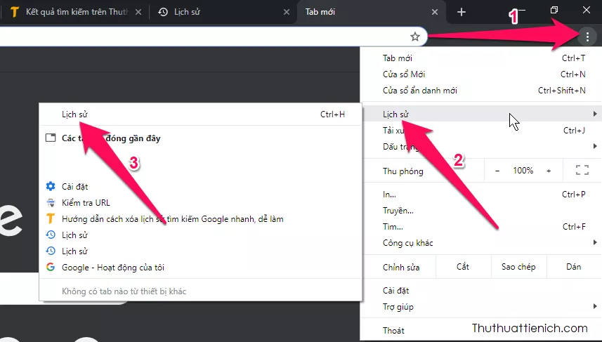 Mô tả cách mở lịch sử duyệt web trên Chrome