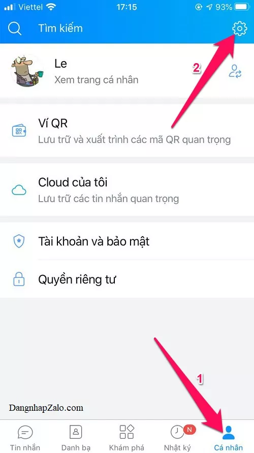 Mở tab Cá nhân trong ứng dụng Zalo