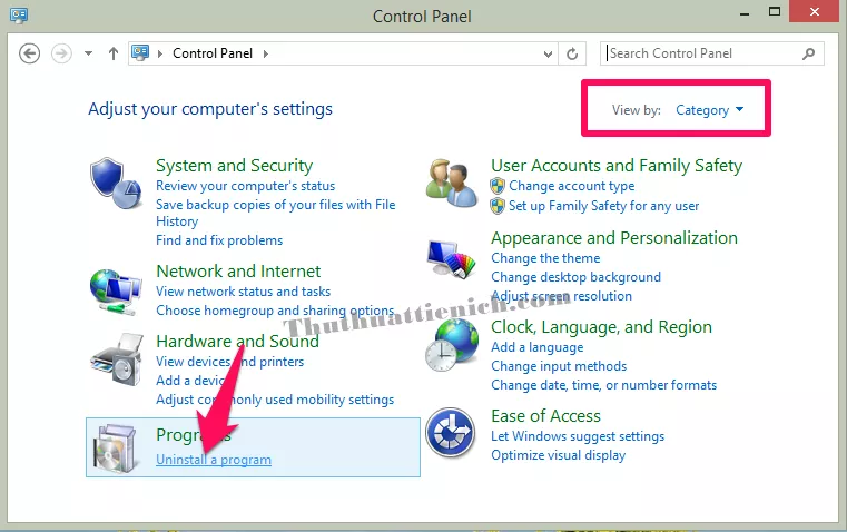 Mở Uninstall a program trong Control Panel