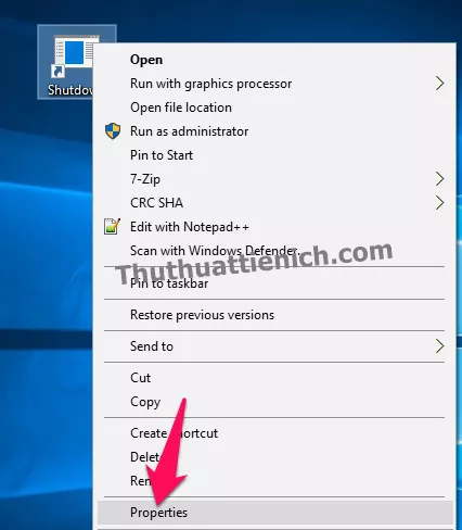 Nhấn chuột phải và chọn Properties