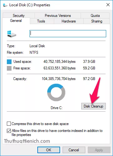 Nhấn Disk Cleanup trong Properties