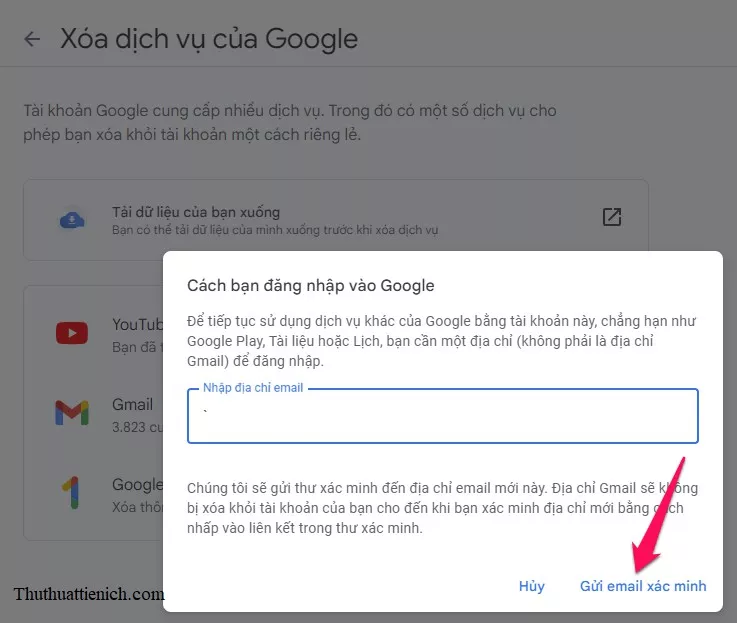 Nhập email thay thế để đăng nhập Google