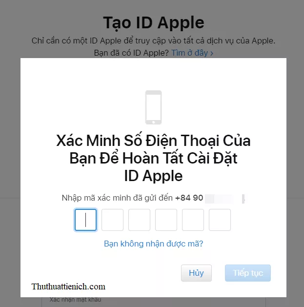 Nhập mã xác minh tài khoản Apple ID