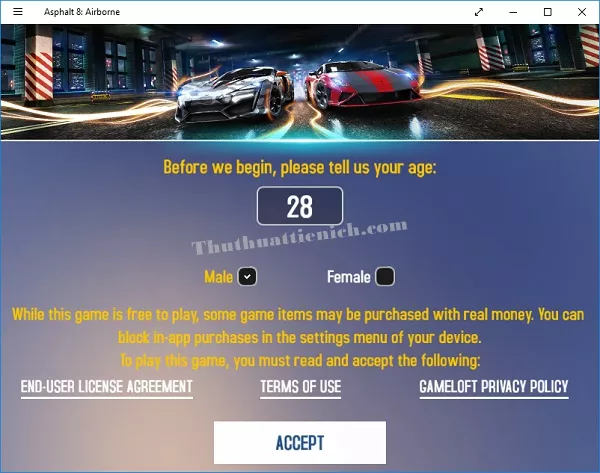 Nhập tuổi để chơi Asphalt 8: Airborne